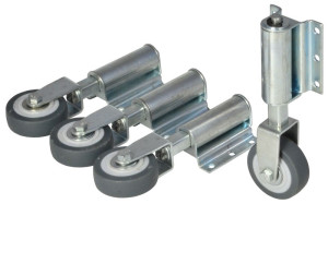 Leiterntritt 420 mm breit mit Antirutschbelag, Stahlgelenken und Federdruckrollen