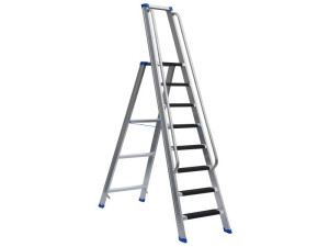 Stufenstehleiter einseitig begehbar mit Bügel, beidseitigem Handlauf und Antirutschbelag
