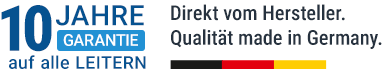 10 Jahre Garantie auf alle Leitern und 5 Jahre Garantie auf alle Gerüste